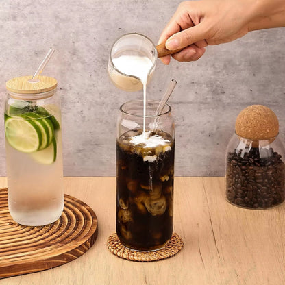 4-Piece 18.6oz/550ml Glass Cups with Bamboo Lids & Glass Straws